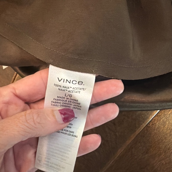 Vince NWT L satin bronze with gold and olive romantic mini slip skirt silk - Picture 6 of 6